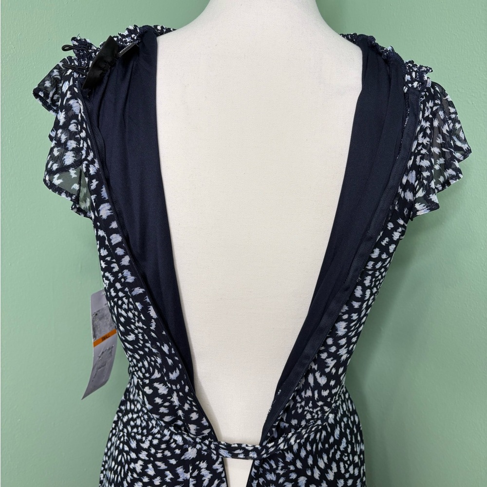 Nina Leonard Navy and White Printed Tie-Waist Midi Dress - Picture 9 of 14